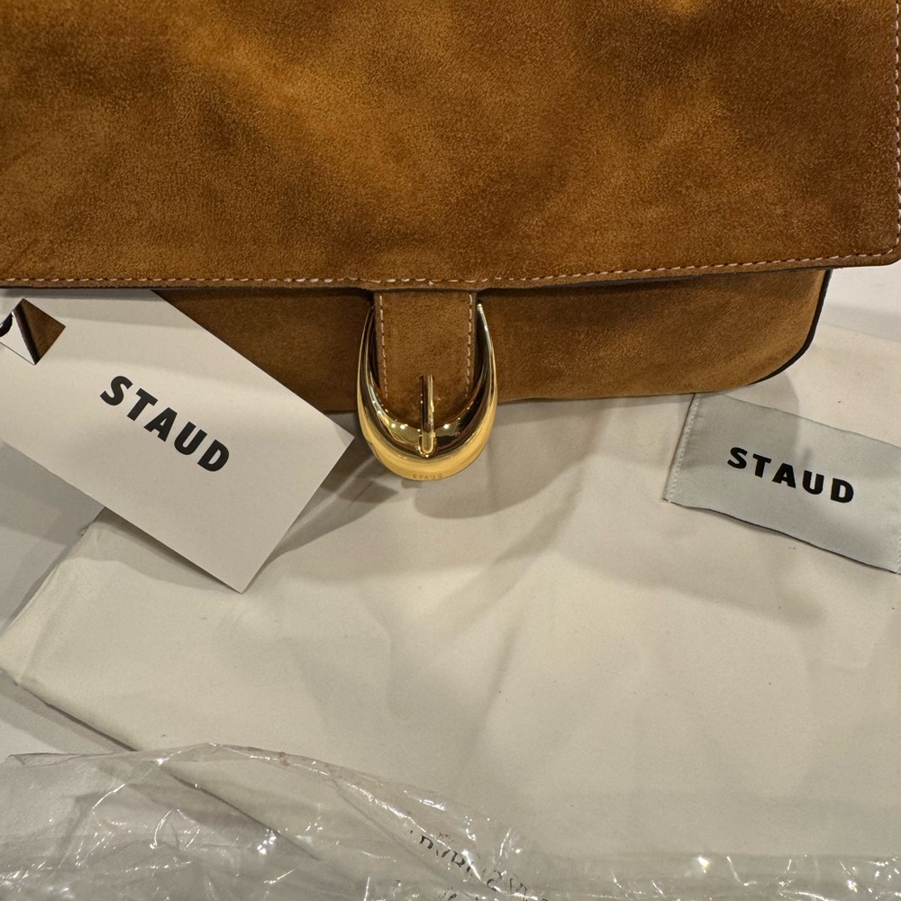 STAUD Tan Suede Shoulder Bag